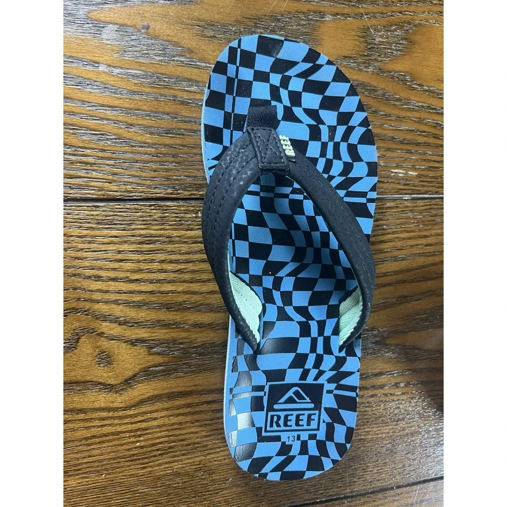 Reef Kids Size 13 Black Turquoise Flip Flop Sandals Beach Vacation